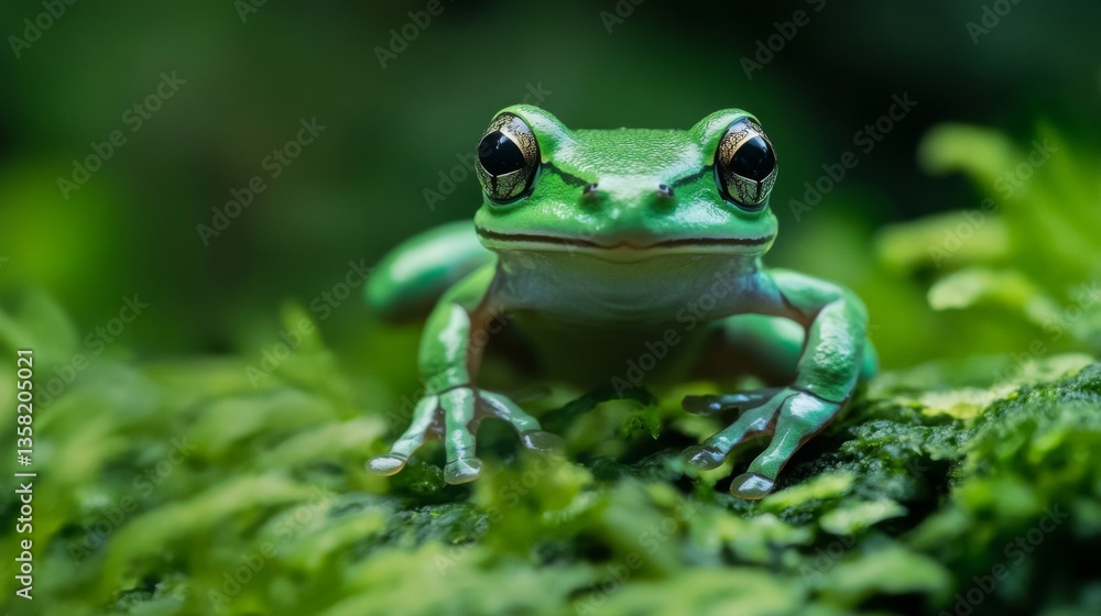Green Frog on Lush Green Moss Green Frog on Lush Green Moss
