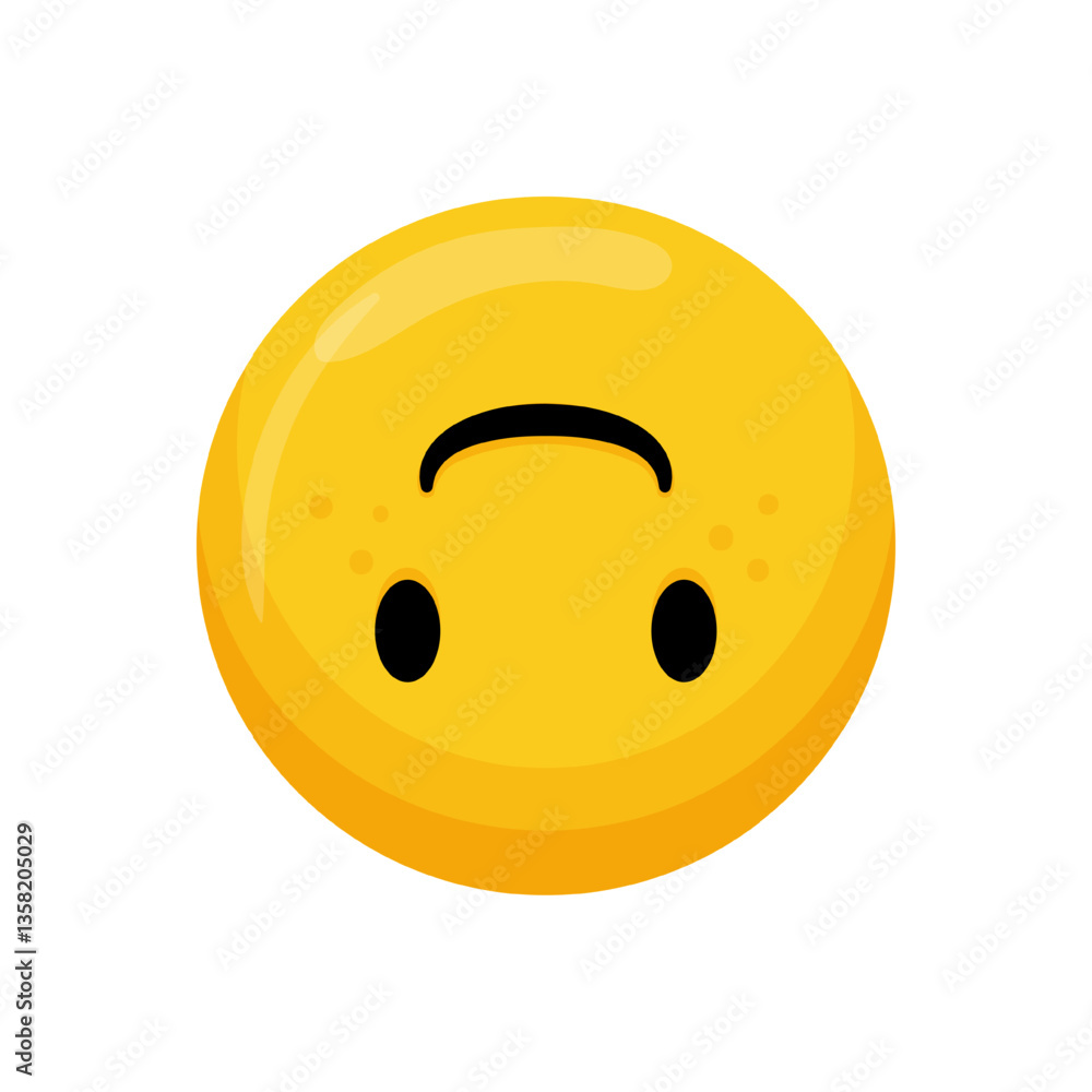 Fototapeta premium Vector illustration of a yellow emoticon with an upside down expression and a curved smile.