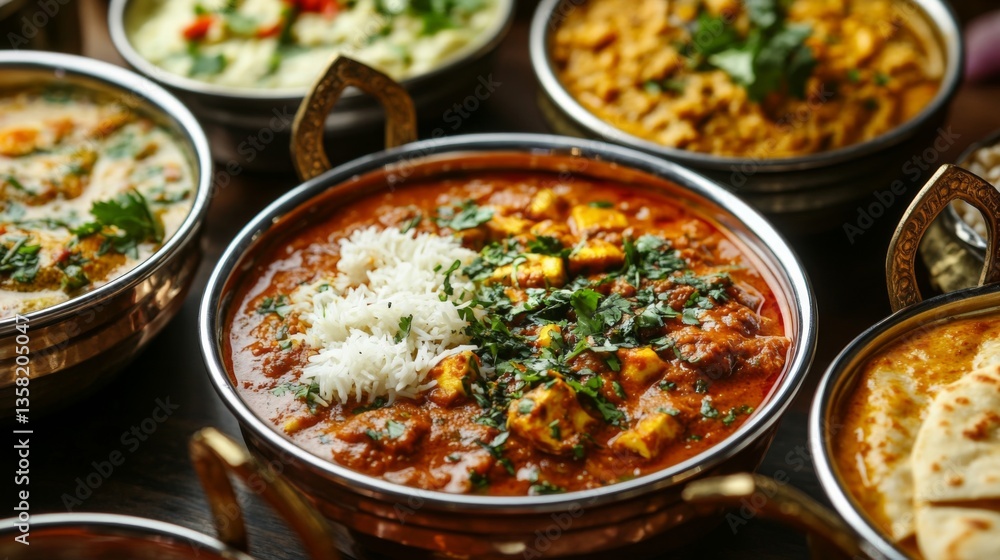 Assortment of Indian Dishes with Rice and Curry Assortment of Indian Dishes with Rice and Curry