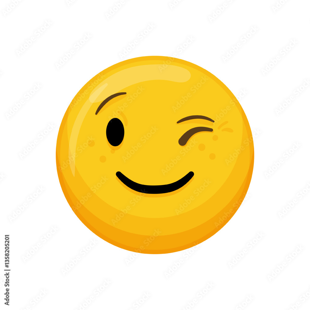 Fototapeta premium Vector illustration of a yellow emoticon with a winking expression and a smile.