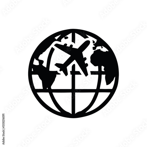 Airplane flying over a globe Icon