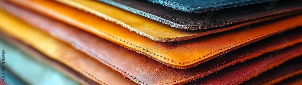 Colorful leather samples stacked with their edges visible clearly Colorful leather samples stacked with their edges visible clearly