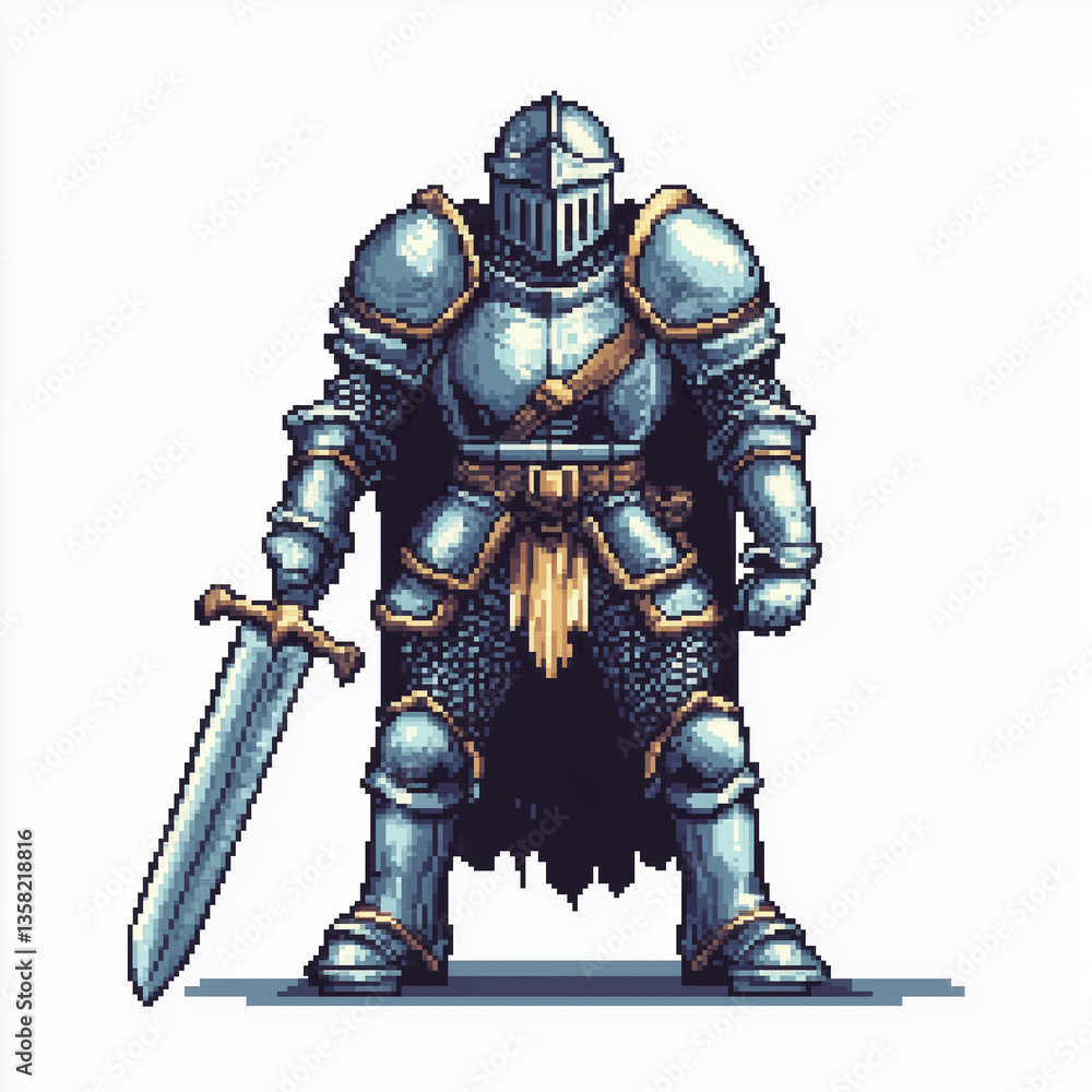 8-bit pixel-style video game knight design