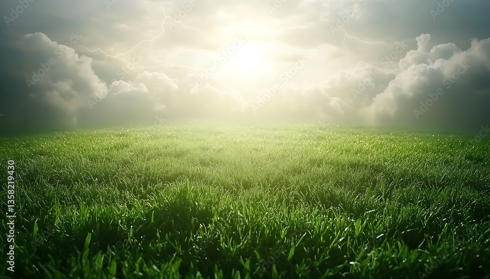 Fototapeta premium Lush Grass Field with Bright Sunlight.