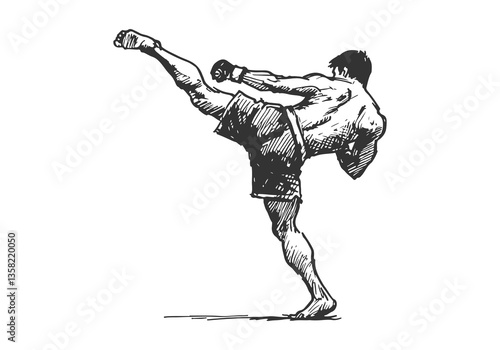 Mixed Martial Arts Fighter hand drawn sketch vector illustration