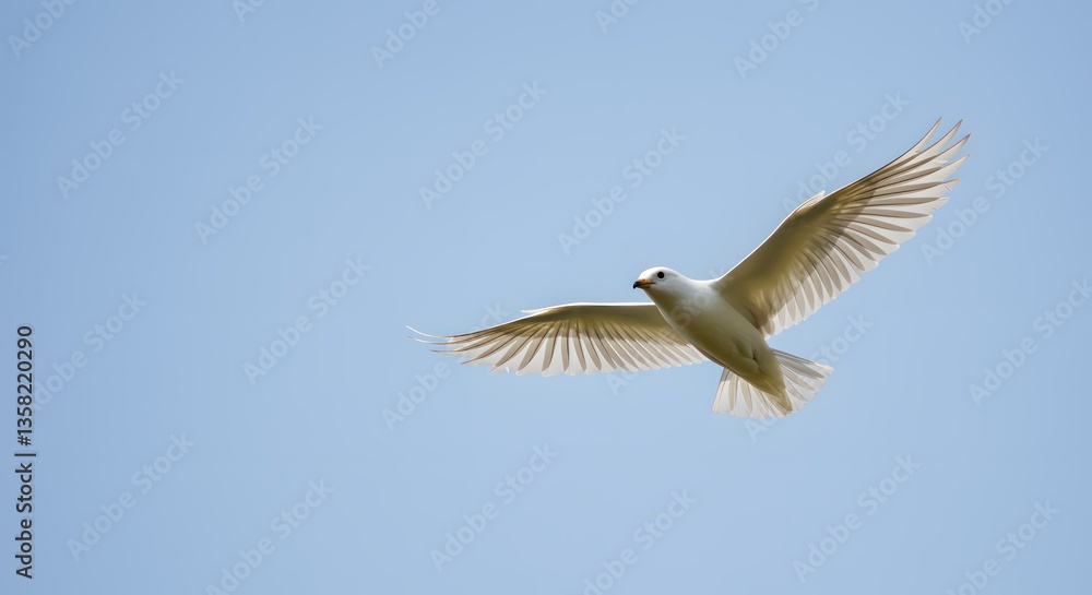Obraz premium White bird soaring with clear sky.