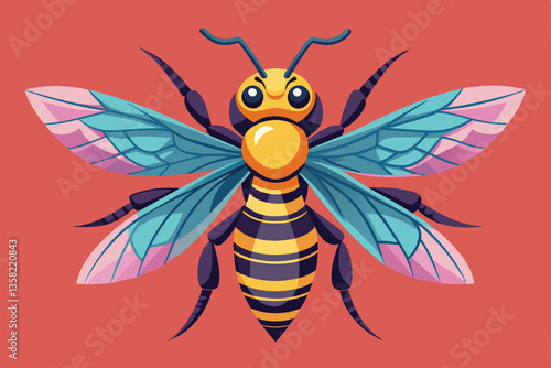 Vivid illustration features a wasp, emphasizing the topic of wasp allergies for educational purposes, Wasp allergy Customizable Semi Flat Illustration