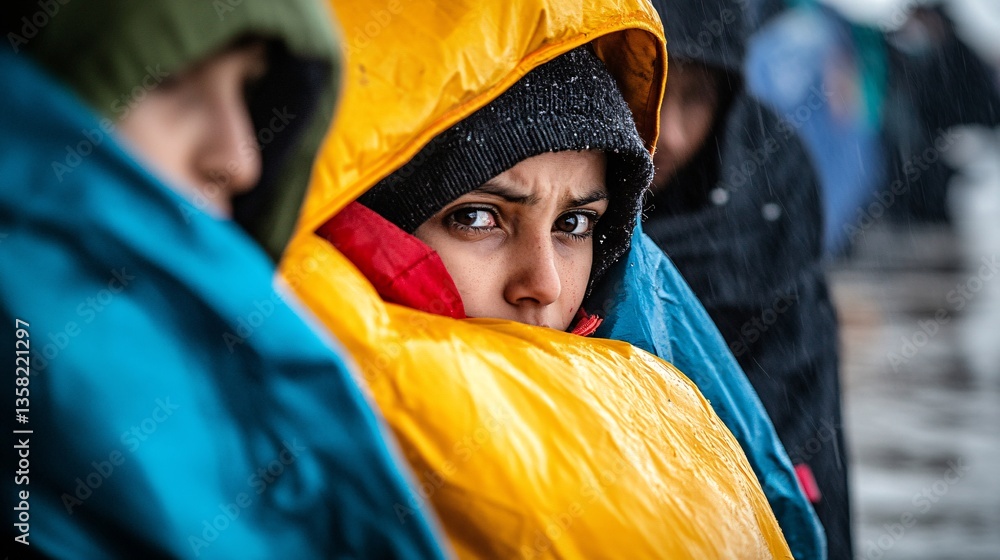 Rescued Survivors Wrapped in Emergency Blankets Post-Disaster Scenes Rescued Survivors Wrapped in Emergency Blankets Post-Disaster Scenes