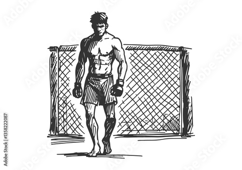 Mixed Martial Arts Fighter hand drawn sketch vector illustration