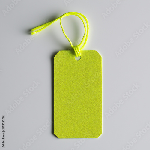 Vibrant neon green cloth tag isolated on smooth backdrop for eye-catching labeling and creative design