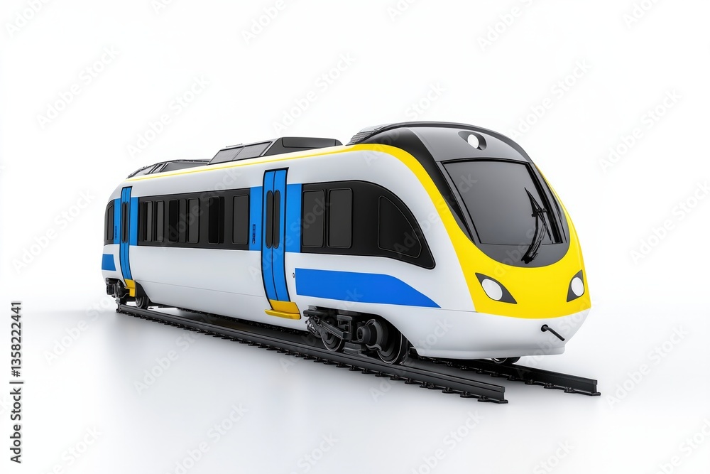 Naklejka premium Modern Subway Train on Tracks with Urban Design 
