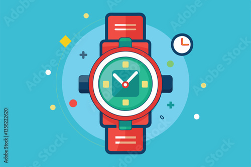 A colorful app design for a customizable watch featuring a unique, stylish interface and clear display, Watch app Customizable Flat Illustration