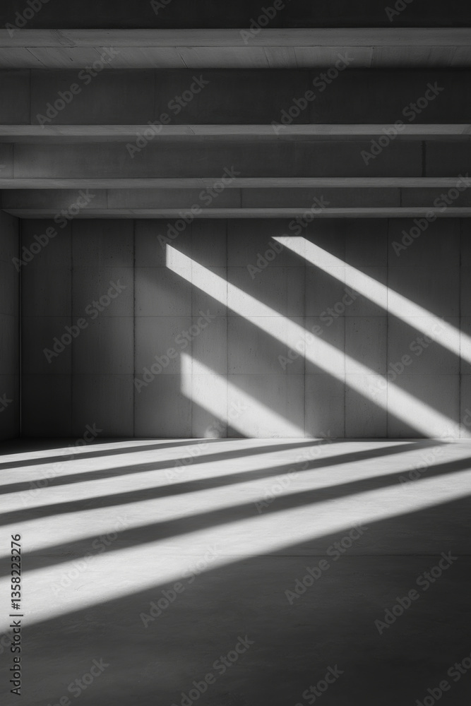 Obraz premium Sunlight creating striking patterns on a minimalist interior space during midday