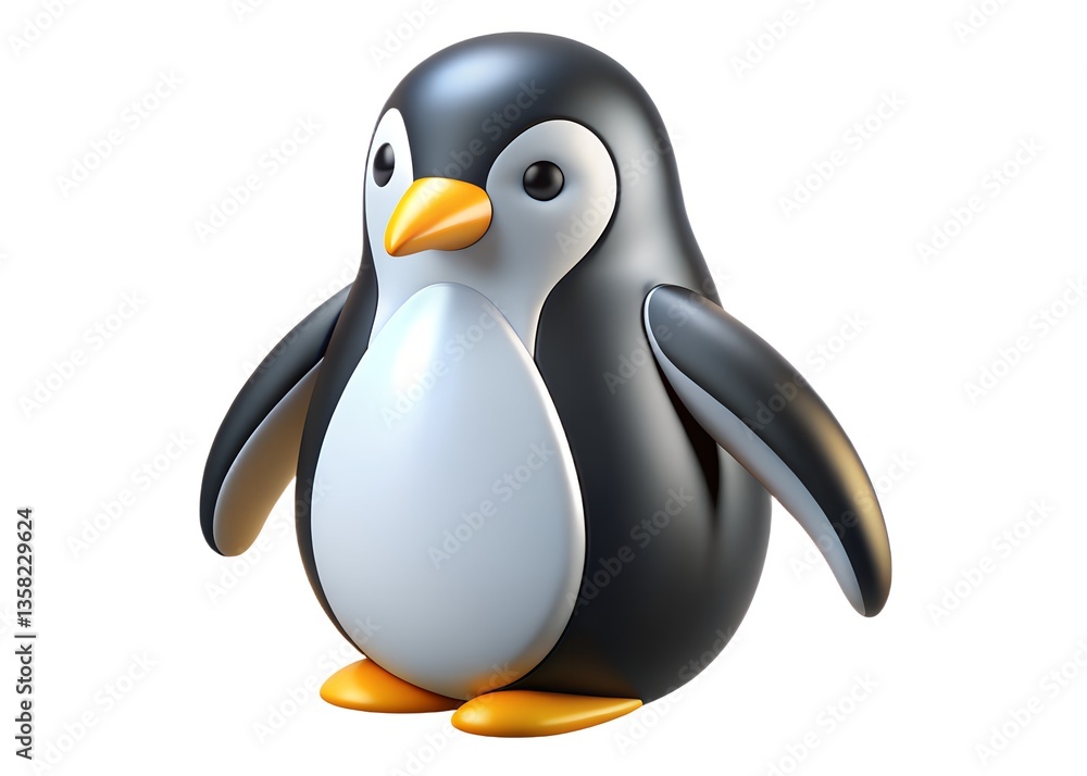 Fototapeta premium Playful Penguin Portrait: A charming and whimsical penguin poses in a friendly, stylized studio shot, showcasing its distinctive tuxedo-like plumage and bright features.