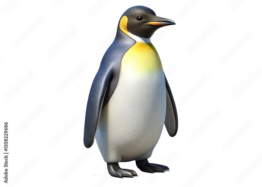 Fototapeta premium Elegant Penguin: A solitary Emperor Penguin stands tall, showcasing its distinctive tuxedo-like plumage and focused gaze against a soft background, radiating the stark beauty of the arctic landscape.