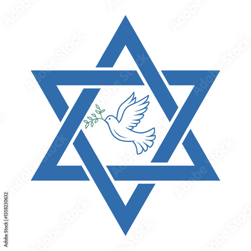 Star of David with Dove and Olive Branch Symbol