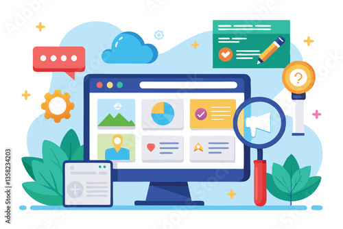 A customizable web search interface showcases vibrant design elements and interactive features, Web search Customizable Flat Illustration