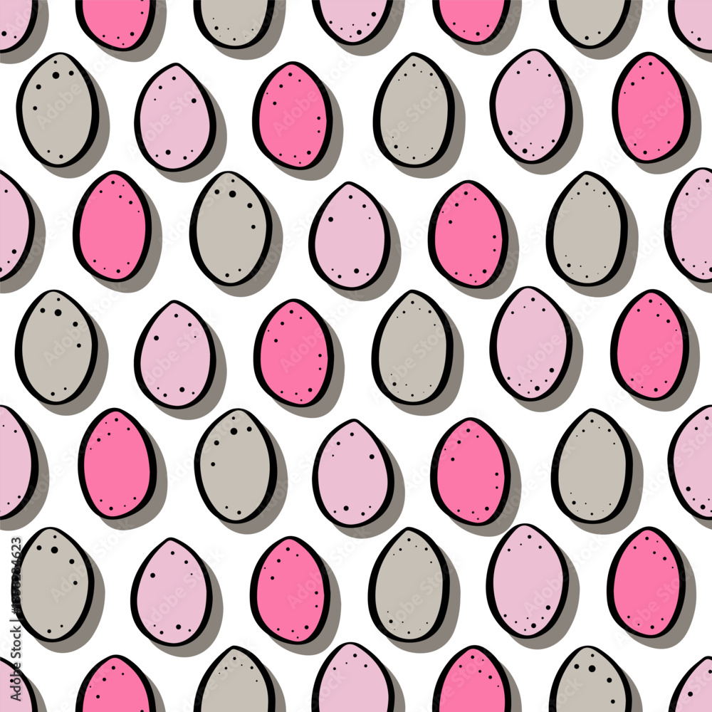 Colorful easter eggs in horizontal rows spring season holiday vector seamless pattern isolated on white background