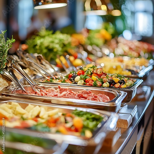 Lavish indoor buffet setup featuring diverse international cuisine image