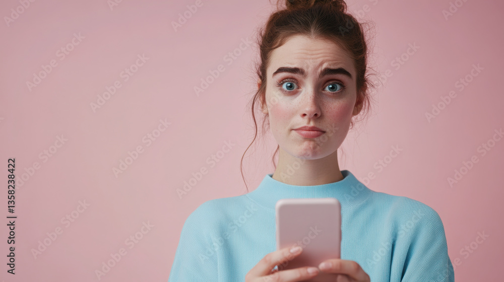 Concerned woman holding smartphone highlighting phone scam awareness and prevention Concerned woman holding smartphone highlighting phone scam awareness and prevention