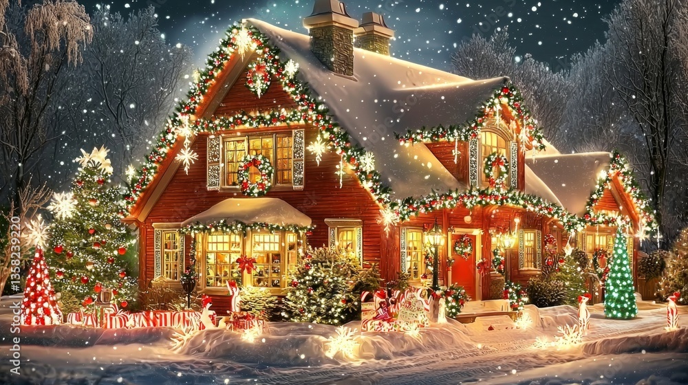 Fototapeta premium Merry Christmas and Happy New Year: A home filled with sparkling lights.