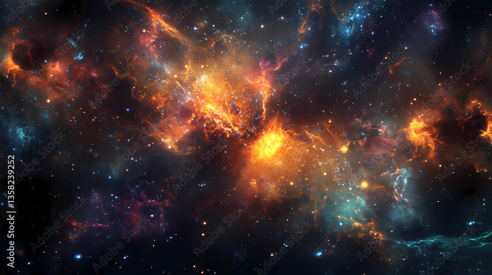 Fototapeta premium Vibrant cosmic dark matter clusters. Dark Matter. Illustration