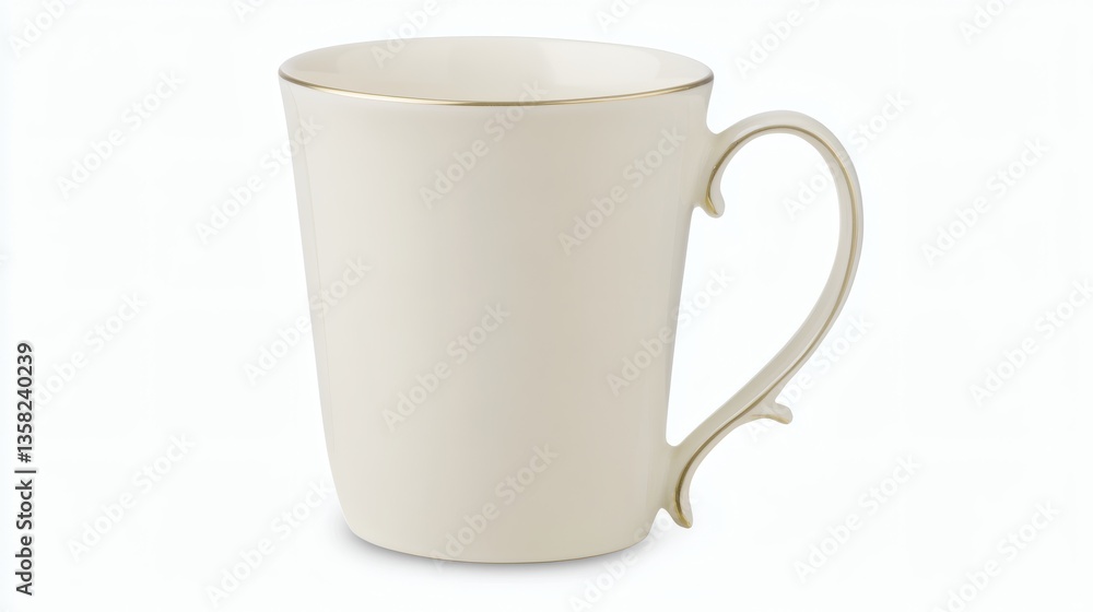 Obraz premium Elegant Cream Mug with Gold Trim Isolated on White Background Studio Shot