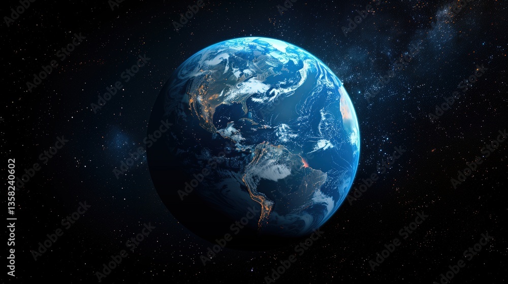 Obraz premium Earth viewed from space in vibrant colors against a starry background