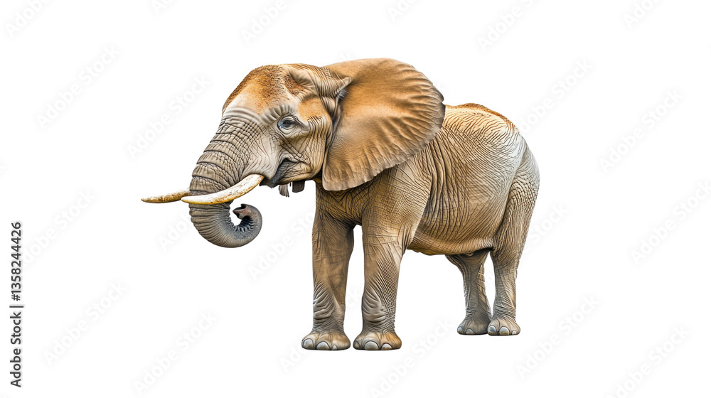 Fototapeta premium Realistic illustration of a majestic elephant standing elegantly showcasing its large ears and trunk