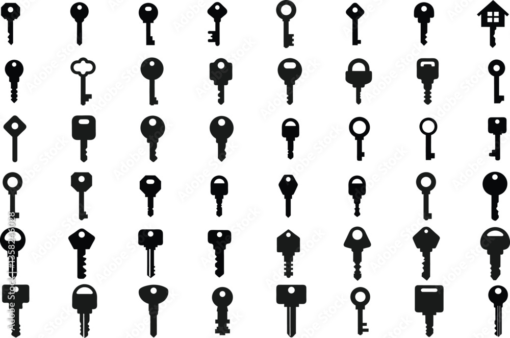 Collection of Modern Key Icons – High-Quality Black Key Silhouettes for Security, Access, and Lock Themes Collection of Modern Key Icons – High-Quality Black Key Silhouettes for Security, Access, and Lock Themes