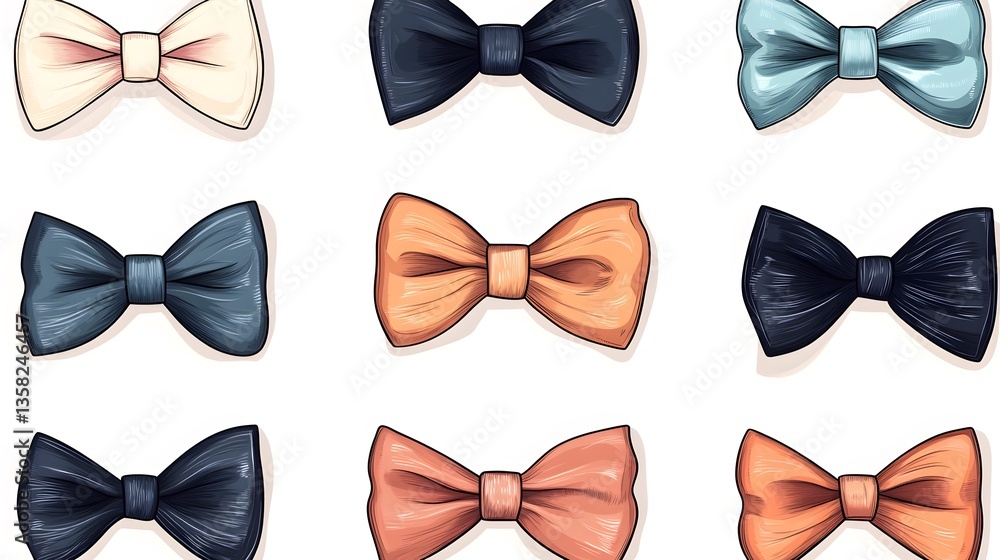 Collection of Hand Drawn Colorful Bow Ties in Different Colors for Fashion Design Projects Collection of Hand Drawn Colorful Bow Ties in Different Colors for Fashion Design Projects