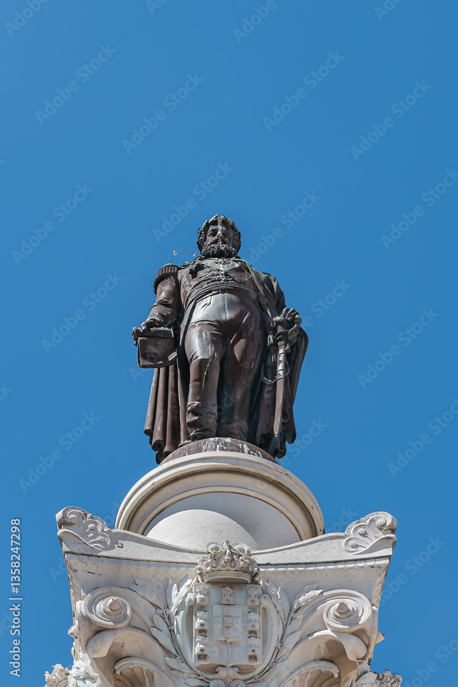 Column of Pedro IV (Coluna de Don Pedro IV) -King Peter IV of Portugal and Algarves monument in Rossio Square (1870). Pedro IV Statue sits atop a 23-metre column. Lisbon, Portugal.