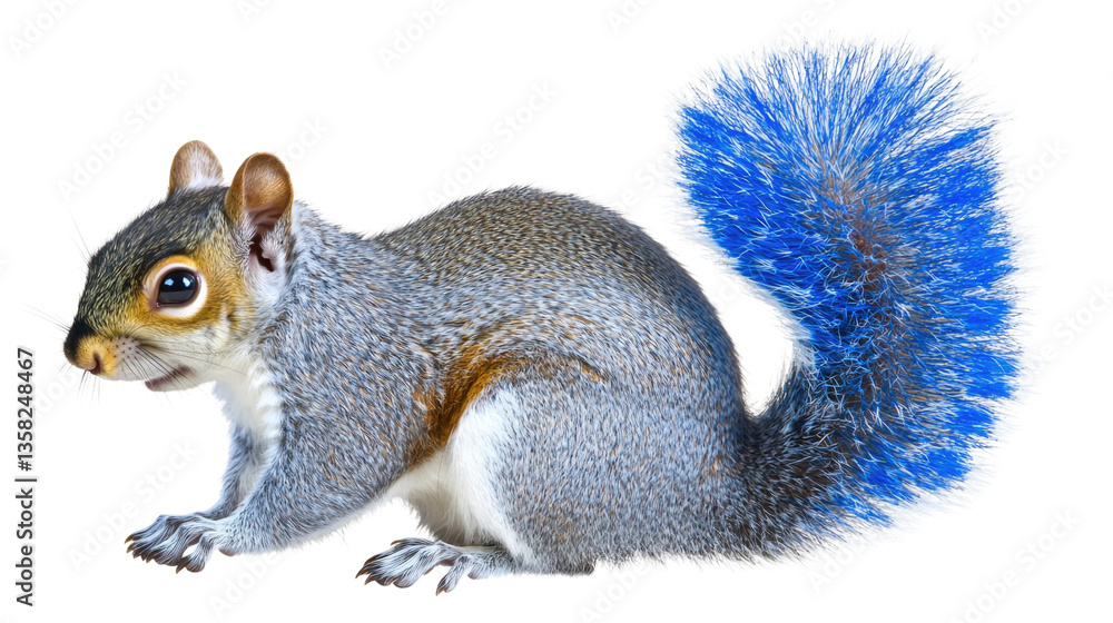 Obraz premium Realistic Squirrel with Vibrant Blue Tail on Transparent Background for Creative Projects