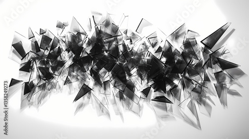 Wallpaper Mural Shattered glass fragments scatter intricately, their stark edges interweaving in a mesmerizing dance of light and shadow on a monochrome canvas. Monochrome Fragments. Illustration Torontodigital.ca