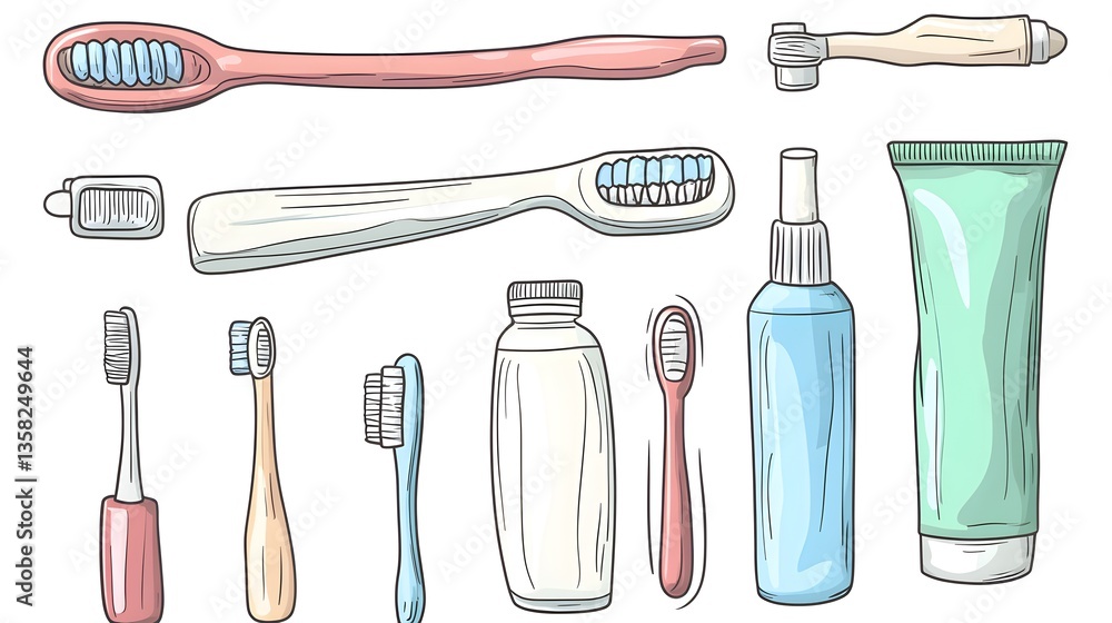 Collection of Various Mouth Cleaning Tools Including Different Types of Toothbrushes Collection of Various Mouth Cleaning Tools Including Different Types of Toothbrushes