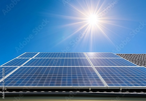 Wallpaper Mural A solar panel on the roof of an American home, under bright sunlight and clear blue sky Torontodigital.ca
