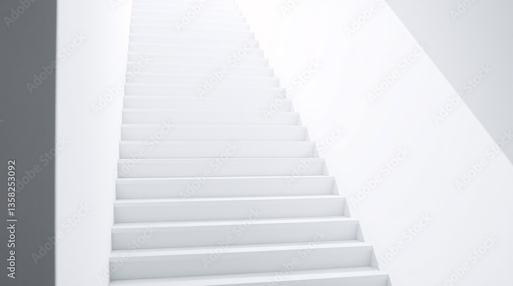 Fototapeta premium A modern, minimalist staircase with soft gradient lighting in pastel tones, creating a serene atmosphere.