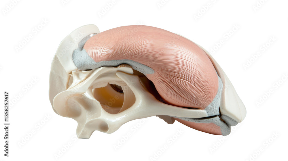Fototapeta premium Detailed Anatomical Model of Human Hip Joint with Highlighted Muscles for Educational Purposes