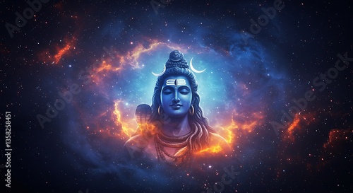 Lord Shiva in Cosmic Space Meditating Spiritual Deity Illustration