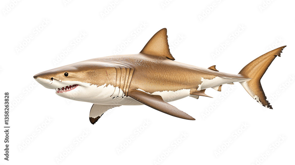 Fototapeta premium Realistic Illustration of a Shark Swimming Gracefully in Clear Blue Waters of the Ocean