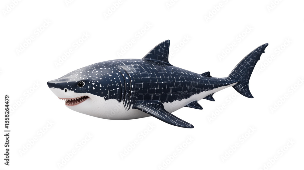 Fototapeta premium Realistic 3D Model of a Shark with Detailed Skin Pattern and Sharp Teeth Swimming in Ocean