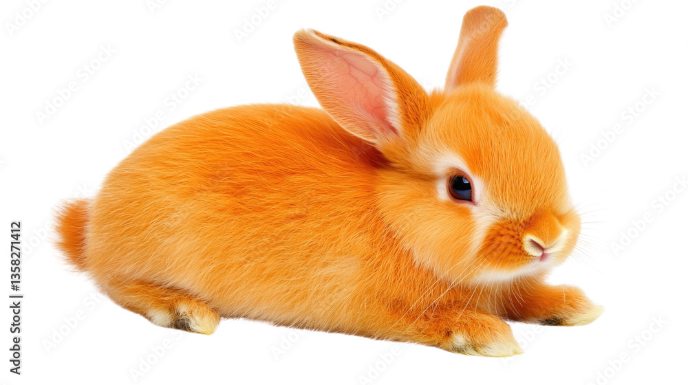 Adorable fluffy orange rabbit resting on a white background in a serene pose Adorable fluffy orange rabbit resting on a white background in a serene pose