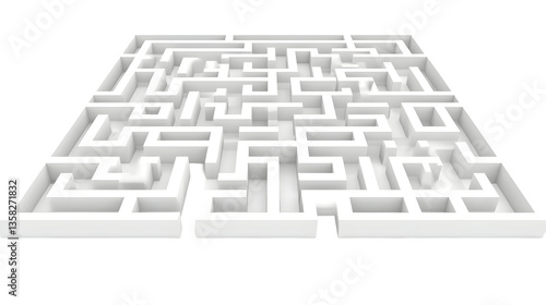 3d Abstract White Maze Puzzle Labyrinth on Transparent Background