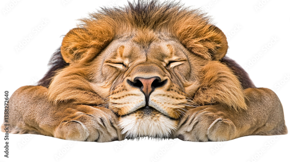 Obraz premium Majestic Lion Resting in a Calm State, Portrait of a Peaceful Feline in Natural Habitat