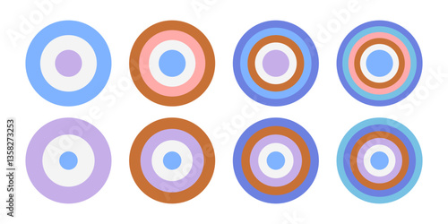 Set of circles of different diameters with step of 3,4,5,6, located inside each other exactly from single center. Vector illustration of multi-level architecture of round shape.