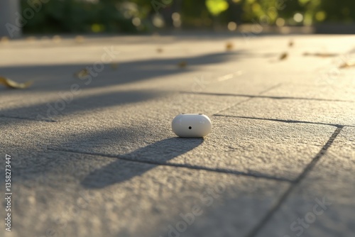 Lost Airpod on Autumn Pavement.
