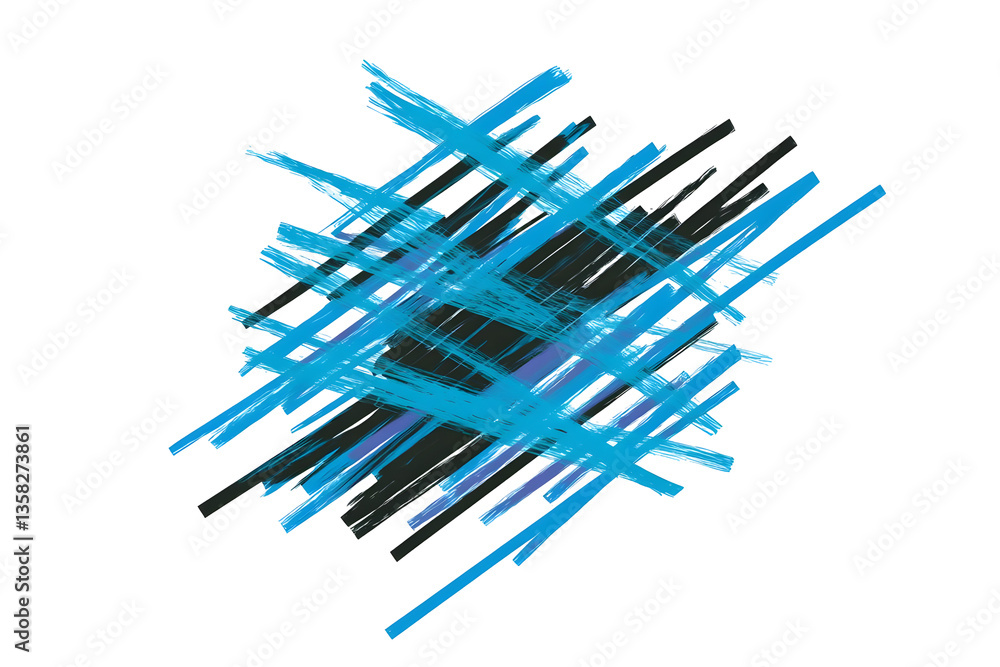Abstract Illustration with Blue Scribbles Messy Pattern on Black Backdrop Abstract Illustration with Blue Scribbles Messy Pattern on Black Backdrop