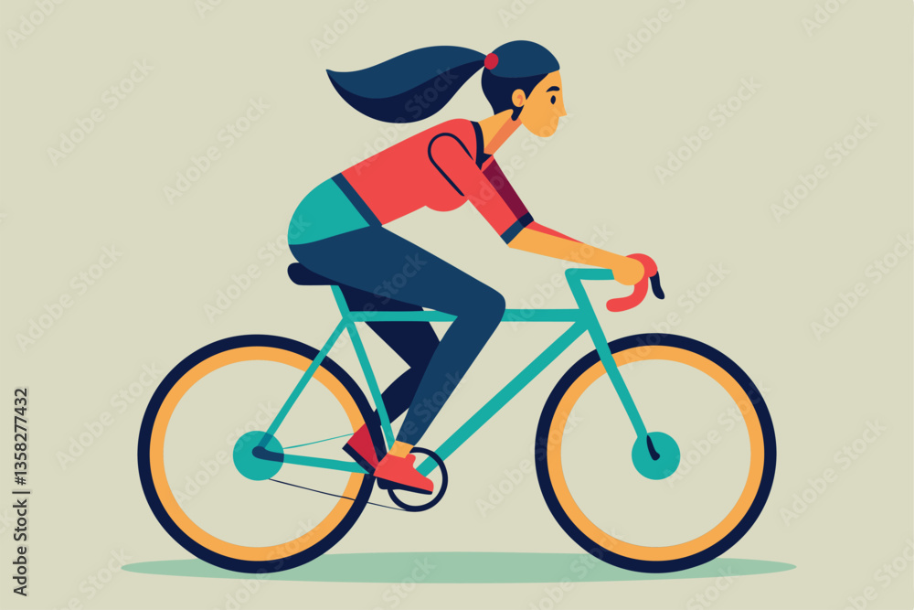 A stylized representation of a woman cycling, showcasing movement and clarity in a minimalistic design, woman riding bicycle vector flat minimalistic A stylized representation of a woman cycling, showcasing movement and clarity in a minimalistic design, woman riding bicycle vector flat minimalistic