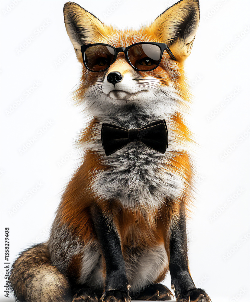 Obraz premium fox with velvet bow tie full shot