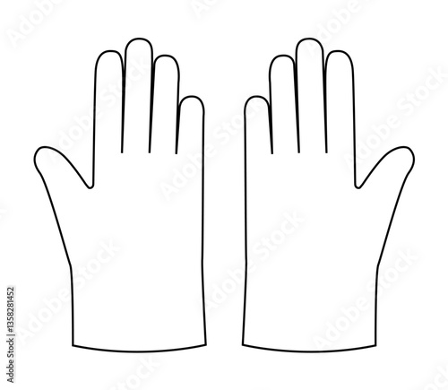 Poly, CPE, TPE Gloves protective hand accessory clothing technical illustration garment. Vector front back view for Men, women, unisex style flat template CAD mockup sketch outline on white background